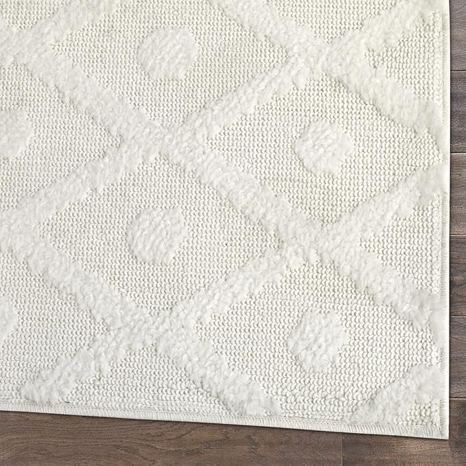 Antep Rugs Palafito 2x10 Geometric Shag Diamond High-Low Pile Textured Indoor Runner Rug (White, 2' x 10')