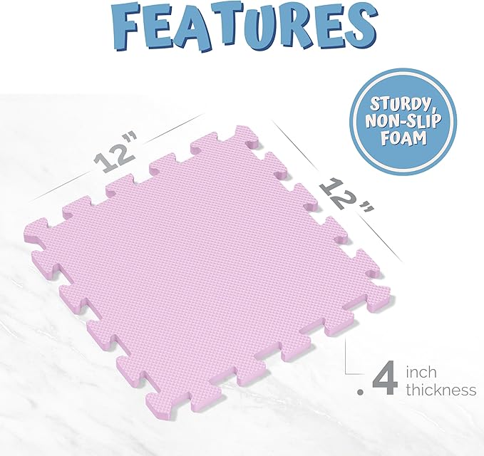 TOYVELT Foam Puzzle Floor Mat for Kids - 12x12-32 Interlocking Play Mat Tiles with Colors - Educational Large Puzzle Foam Floor Tiles for Crawling, Non-Toxic - Pink-Purple-Beige