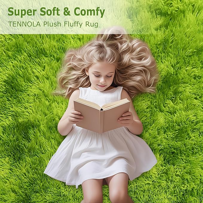 Tie Dyed Grass Green Shag Rug 5x8, Soft Plush Green Fluffy Rug Large Fuzzy Area Carpet for Living Room Bedroom Dorm Nursery Furry Indoor Floor Rug for Kids Girls Boys Home Decor Aesthetic
