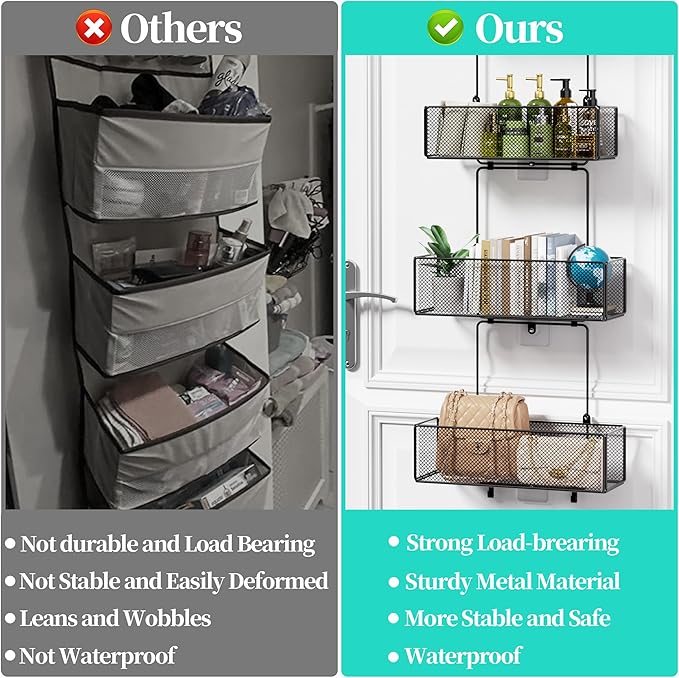 HapiRm Over Door Organizer Storage - Separable Door Organizer Hanging with 4 Metal Large Capacity Baskets for Bathroom Bedroom Kitchen Pantry Closet (Black)