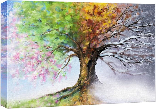 SIGNWIN Canvas Wall Art Four Seasons Fantasy Tree with Colorful Leaves Nature Illustrations Modern Chic Multicolor for Living Room, Bedroom, Office - 12"x18"
