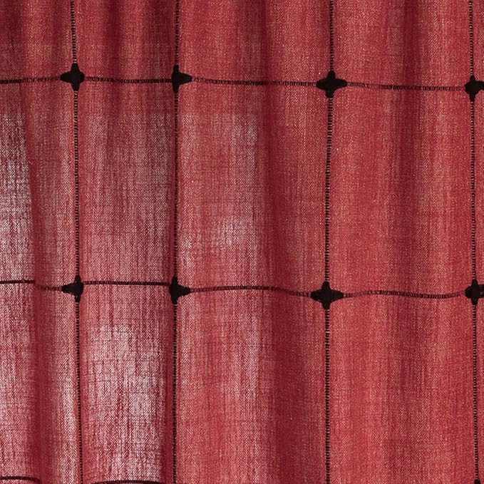 Deeprove Red Boho Curtains for Bedroom 63 Inches Long, Burgundy Checkered Bohemian Chic Textured Embroidery Plaids, Vintage Handmade Tassels Country Xmas Christmas Decor Drapery, 1 Panel W52 x L63