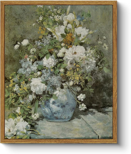 ARPEOTCY Floral Framed Canvas Wall Art Prints, Vintage French Flower Wall Art Home Decor, Ceramic Vase Floral Oil Painting for Living Room, Bedroom, Bathroom, Office Decor, 9"x11"