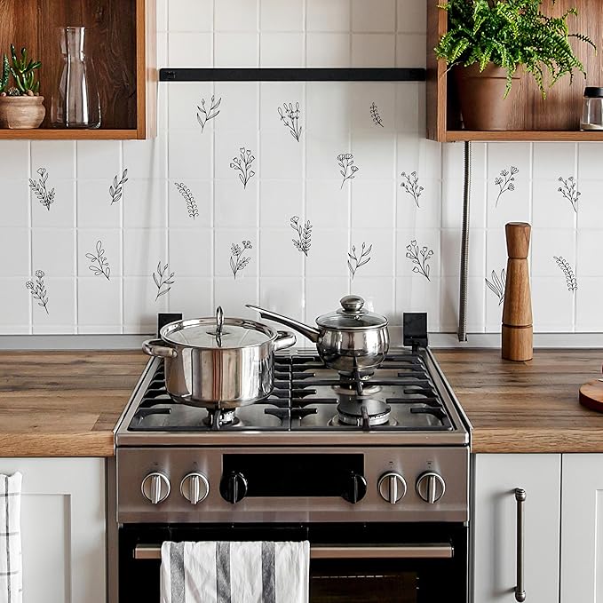 Small Black Flowers Peel and Stick Wall Decals - Set of 62 Flower Wall Stickers - 1"-4" Flower Wall Decor Floral Wall Decals