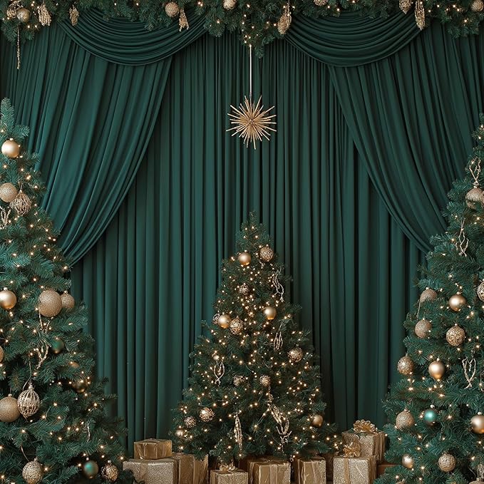 10x10FT Dark Green Backdrop Curtains for Wedding Parties, Wrinkle Free Photo Backdrop Curtains for Wedding Birthday Party Baby Shower, Fabric Drape with Rod Pockets 5ft x 10ft, 2 Panels