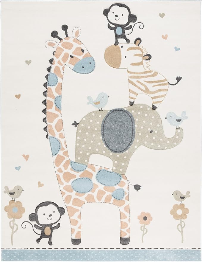 SAFAVIEH Carousel Kids Collection Area Rug - 10' x 14', Ivory, Animal Design, Non-Shedding & Easy Care, Ideal for High Traffic Areas for Boys & Girls in Playroom, Nursery, Bedroom (CRK120A)