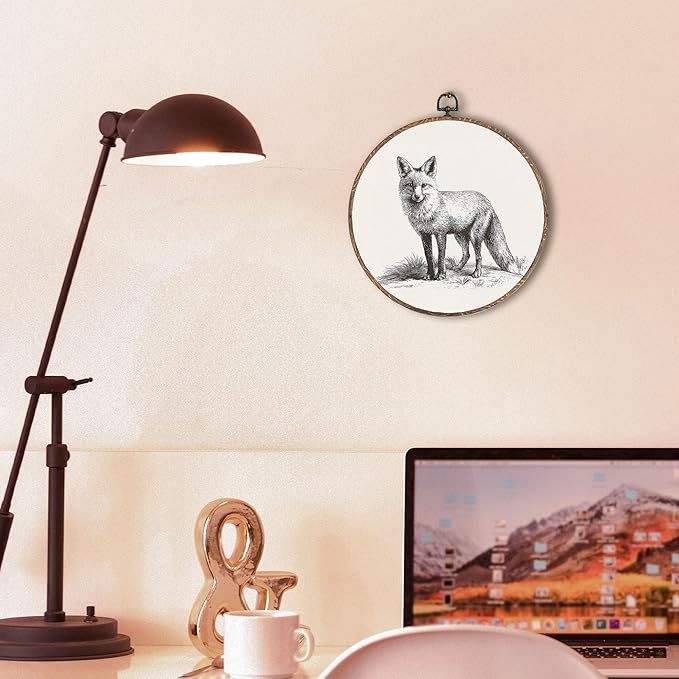Vintage Fox Round Wall Art Framed, Cottagecore Round Wall Decor, Retro Animal Farmhouse Hanging Canvas Prints Wall Sculptures for Home Nursery Bedroom Decor, 10x10 Inch