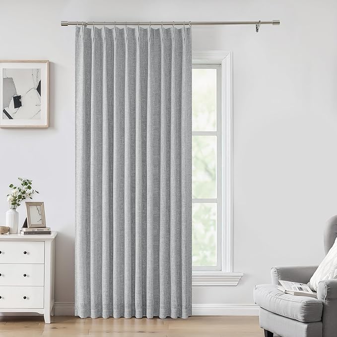 Pinch Pleated Blackout Curtain Panels with Full Blackout Liner Linen Texture Window Treatment Sets with Back Tab for Living Room Bedroom Thermal Insulated Drape with 12 Hooks, 60"x90"x1, Gray