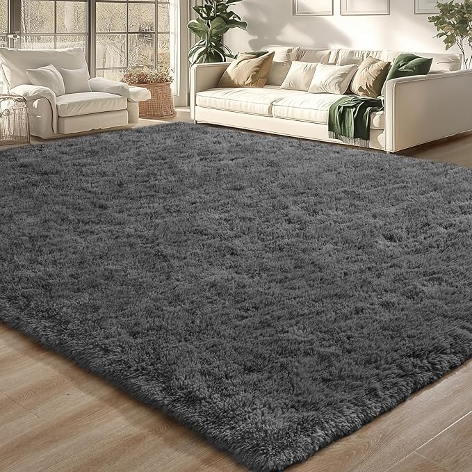 Merelax Modern Soft Fluffy Small Shaggy Rug for Bedroom Livingroom Dorm Kids Room Indoor Home Decorative, Non-Slip Plush Furry Fur Area Rugs Comfy Nursery Accent Floor Carpet 7X10 Feet,Dark Grey