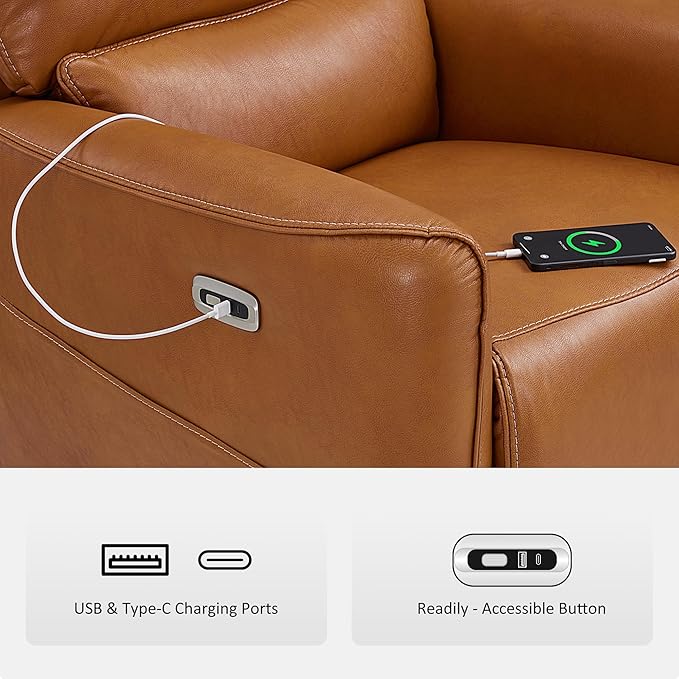MCombo Power Swivel Rocker Recliner with Lumbar Support, Faux Leather Electric Nursery Glider Recliner Chair for Living Room, 6922 (Orange)