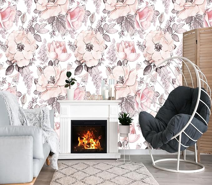 XMPMBM-Pink Flower backsplash Large Decorative Wallpaper Peony Floral Bedroom Bathroom Wall Mural- W 154" X H 105"（112 Square Foot）