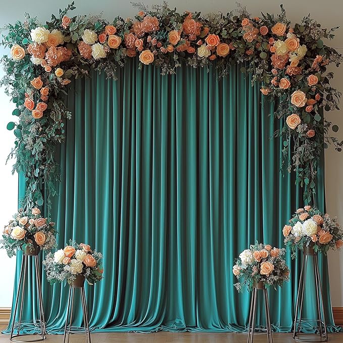 Dark Green Backdrop Curtains for Wedding Parties, 10x7FT Wrinkle Free Photo Backdrop Curtains for Wedding Birthday Party Baby Shower, Fabric Drape with Rod Pockets 5ft x 7ft, 2 Panels