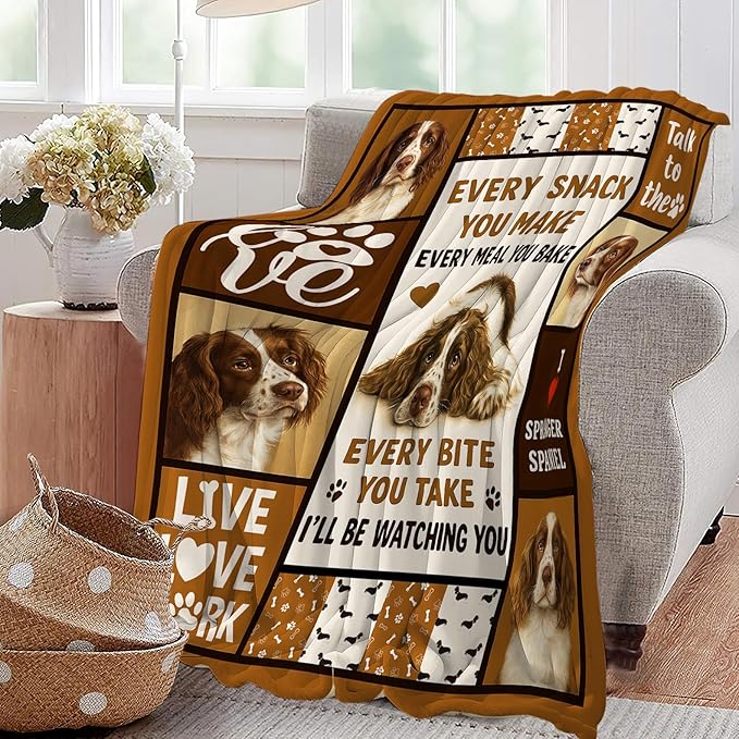 Springer Spaniel Blanket English Springer Decor Throw Blanket Super Soft Flannel Fluffy Plush Cozy Fuzzy Fleece Stuff Blanket Gifts for Dog Lover Woman Girl Kids Adults for Bed Sofa Couch 40"X50"
