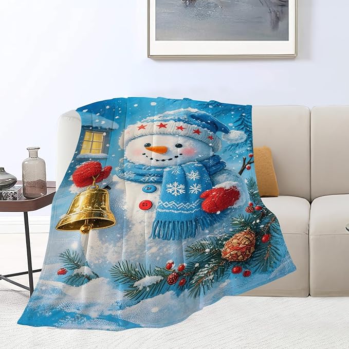 Snowman Blanket Christmas Throw Blanket Winter Snow Soft Cozy Fleece Fuzzy Stuffed Plush Flannel Gifts for Girls Women Boys Kids Adults 40''x50''