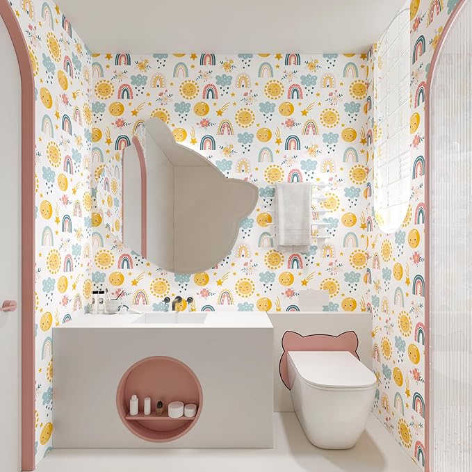 CHIHUT Peel and Stick Wallpaper Kids Cute Star Cloud Rainbow Wallpaper for Girls Bedroom Decorative Colorful Rainbow Contact Paper Removable Self Adhesive Wall Paper Mural for Nursery Wall 17.7”x100”