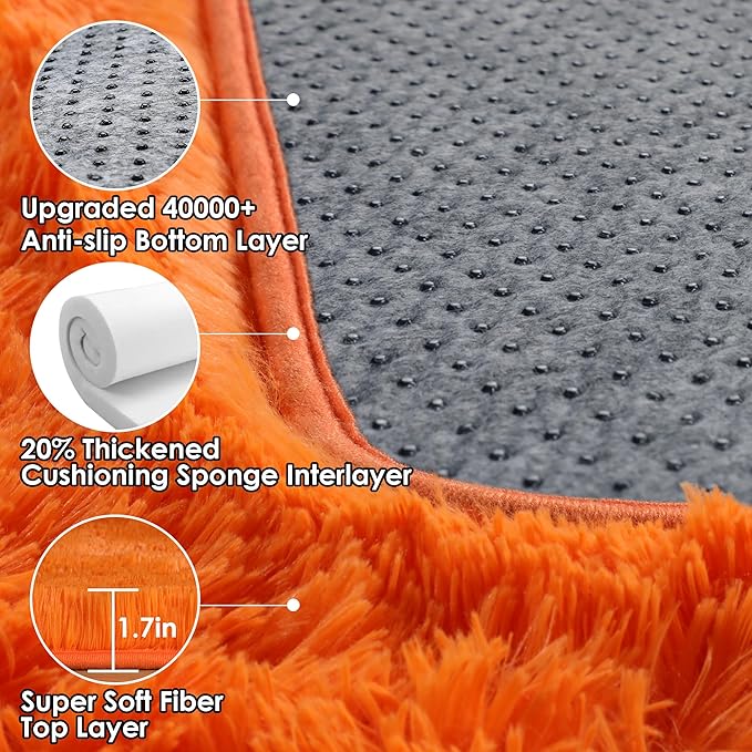 ONASAR Orange Rugs for Living Room Bedroom, 5x8 Washable Fluffy Bedside Area Rug, Soft Plush Shaggy Indoor Floor Carpet for Nursery Kids Girls Boys Teen Dorm Home Office Decor Aesthetic