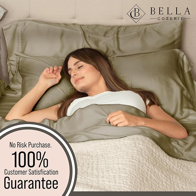 Bella Coterie 7 Piece Luxury Bamboo Viscose Split King Size Sheet Set | 2 Fitted Sheets for Adjustable Beds | 100% Organically Grown | Cooling for Hot Sleepers | 4 Pillowcases [Olive]