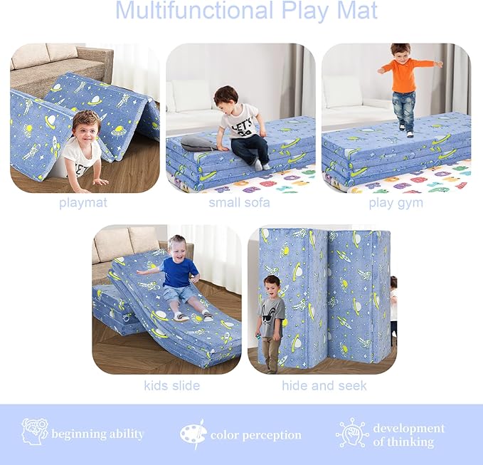 MeMoreCool Kids Floor Futon Mattress, Play Mat Muscle Mat Large 6x4 FT, Thicken Foam Tatami Mattress for Children Play Area, Foldable Sleeping Crawling Pad for Playroom