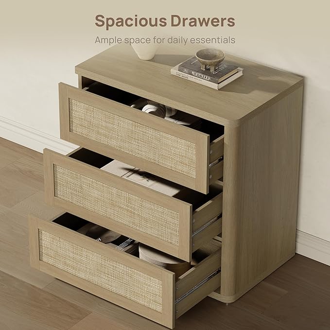 SICOTAS Dresser for Bedroom - 9 Drawer Dresser for Nursery 78.5" Wide Rattan Dressers & Chests of Drawers Boho Drawers for Bedroom Living Room Clothes Long Closet Storage for Closet Hallway Entryway