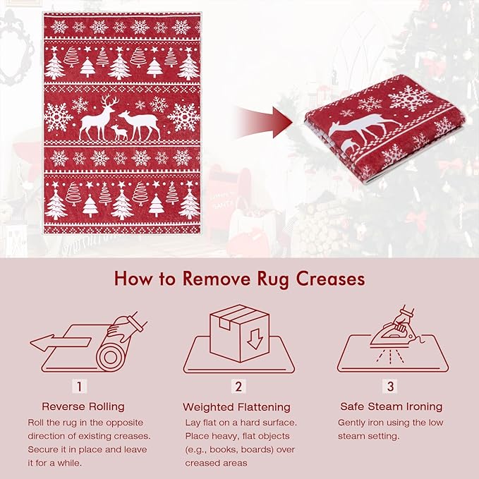 2x3 Machine Washable Christmas Area Rug, Non-Slip Small Christmas Entryway Rug for Front Door, Low Pile Indoor Door Mat for Entryway, Bedroom, Dining Room & Kitchen(2x3 Elk)