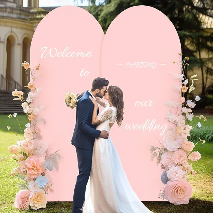 Dusty Rose Arch Backdrop Cover, 6.6FT Polyester Fitted Wedding Arch Stand Covers Round Top Chiara Stretchy Arch Backdrop Cover for Wedding Ceremony Birthday Party Baby Shower Banquet Decoration