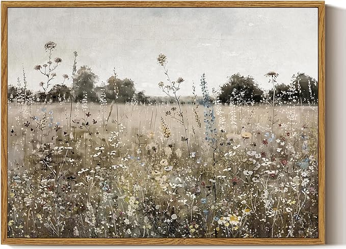 ARPEOTCY Vintage Framed Canvas Wall Art, 12x16inch, Classical Wildflowers Field Sky Farmhouse Pictures Wall Decor, Art Prints for Home Decor Aesthetic, Paintings for Living Room Office