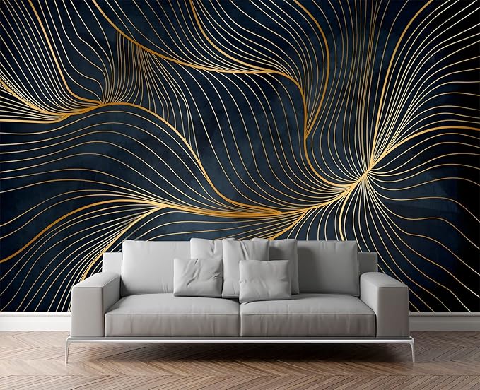Simple Golden Lines Wall Mural Wallpaper for Bedroom 178" x 117"