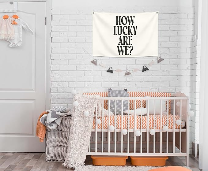Boho Rectangular Banner Flag Pennant Wall Art Decor Gift for Baby Boy Girl Kids,Nursery Classroom Homeschool Playroom Decor-How Lucky Are We-Baby Present Shower,Birthday Christmas Gift