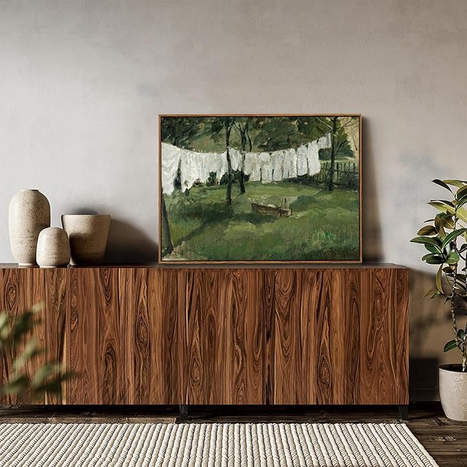 OIQArtOIQ Vintage Landscape Canvas Wall Art Framed Natural Scenery Painting Artwork Prints France Country Wilderness Farmhouse Decor Pictures Kitchen Bedroom Living Room Bathroom