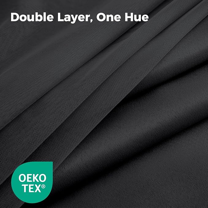 100% Blackout Curtains for Bedroom, Double Layer Black Curtains, Black Out Curtain 108 inch long With Sheer Overlay for Living Room, Room Darkening Window Drapes with Grommet, 52"W x 108"L