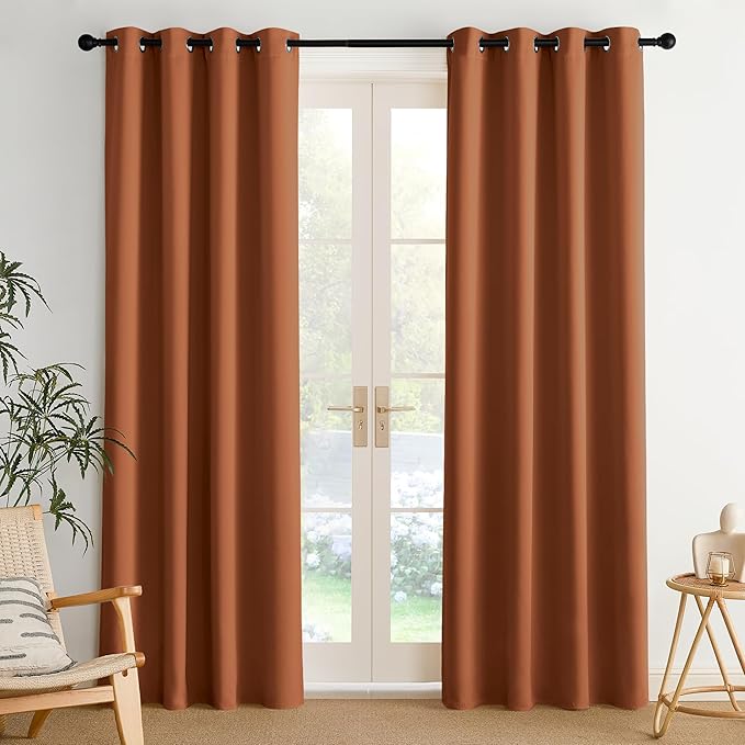 NICETOWN Burnt Orange Curtains for Living Room 84 inches Long 2 Panels, Thermal Grommet Curtains for Living Room, Noise Reducing Privacy Window Treatment Shades for Bedroom, Laundry Patio, W52