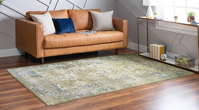 Rugs.com Charleston Collection Rug – 9' x 12' Green Low-Pile Rug Perfect for Living Rooms, Large Dining Rooms, Open Floorplans