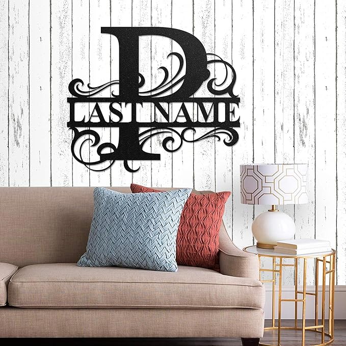 LULLBABYMALL Custom Metal Signs - Last Name Sign, Split Letter Monogram, Letter P, Family Name Wall Art, Outdoor Metal Signs, Personalized Wedding Gift