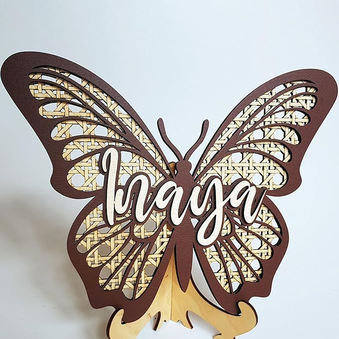 Personalized Butterfly 3D Name Sign, Custom Boho Wood Personalized Name Sign, 3D Wooden Layered Handmade Letter Wall Decor for Nursery or Child's Bedroom, Girl or Boy's Birthday Gift