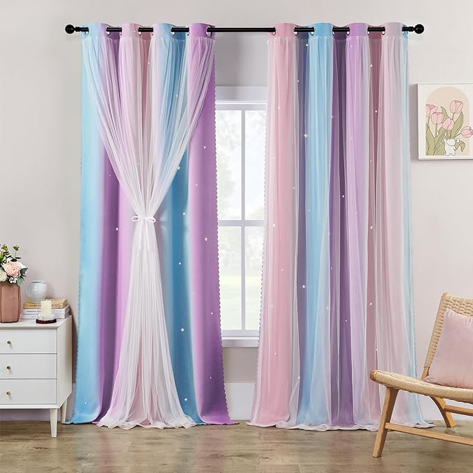 XiDi Curtains for Girls Bedroom Decor 102 Inches Long Colorful Rainbow Blackout Curtains for Kids Princess Nursery Room Unicorn Wall Decor Ombre Grommet Drapes Pink Purple W52 X L108 2 Panels