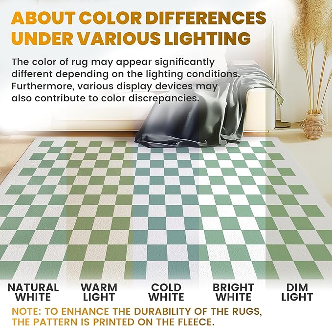 Washable Checkered Rug, 5x7 Sage Green Checkerboard Modern Foldable Large Area Rugs for Living Room, Low Pile Ultra-Thin Non-Slip Indoor Doormat Carpet for Playroom Classroom Office Bedroom