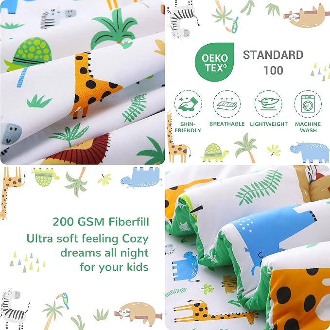 Mooreeke 4 Pieces Toddler Bedding Set - Forest Animal Toddler Comforter Sets for Girls Boys, Includes Comforter, Flat Sheet, Fitted Sheet and Pillowcase, Bed in A Bag for Baby Bedroom