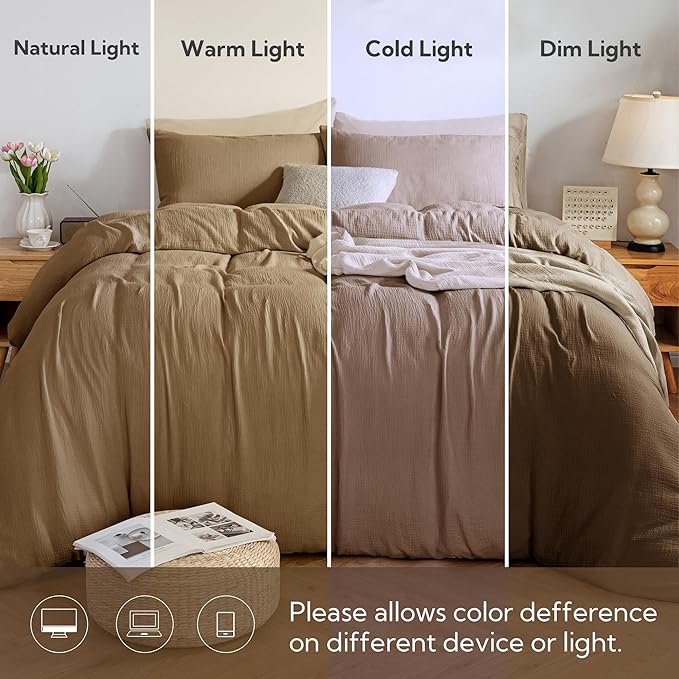 MILDLY Muslin Duvet Cover King - 100% Washed Cotton Linen Like Gauze Comforter Cover 3 Pieces Breathable & Lightweight for All Season