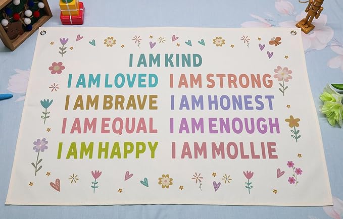 Boho Rectangular Banner Flag Pennant Wall Art Decor Gift for Baby Boy Girl Kids,Nursery Bedroom Playroom Front Decor Decor-I am Kind I Am Loved-Baby Present Shower,Birthday Christmas Gift