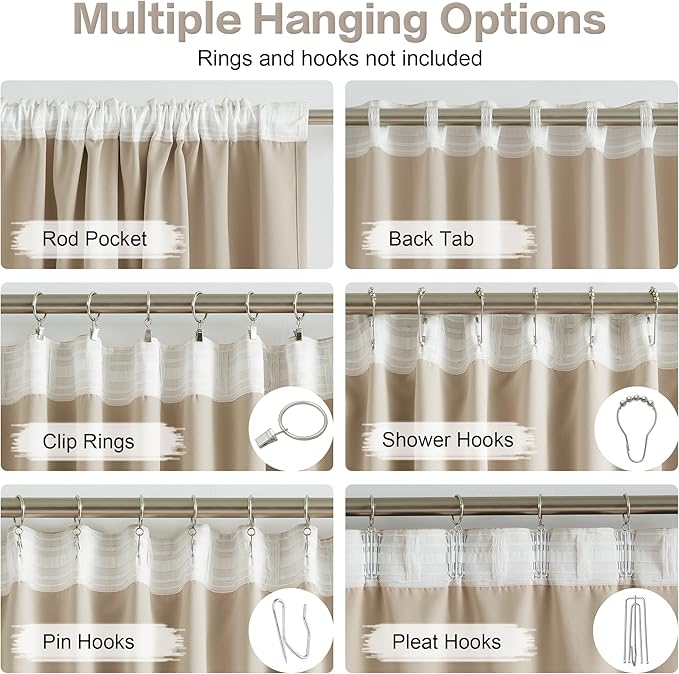 DUALIFE Taupe Room Darkening Curtains Back Tab Rod Pocket 2 Panels Set 72 Inches Long Light Coffee Cafe Curtains & Drapes for Bedroom 52 by 72 Inch