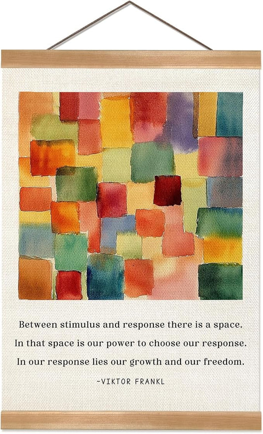 Inspirational Wall Art Poster ,Viktor Frankl Quote Print Linen Canvas Poster with Abstract Watercolor Design, Positive Psychology Decor for Office, Home, Therapy Room or Study 12x16In(Viktor frankl)