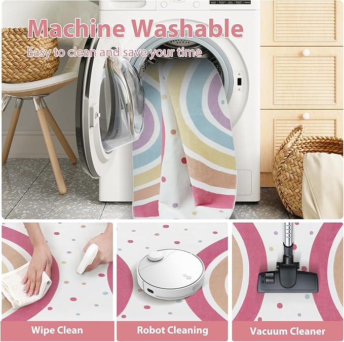 STARUIA Colorful Rainbow Rug for Nursery, 5 Ft Machine Washable Rug for Kids Room, Large Round Rugs for Girls Bedroom, Circle Kids Rugs Soft Polka dot Carpet for Classroom Playroom Tent