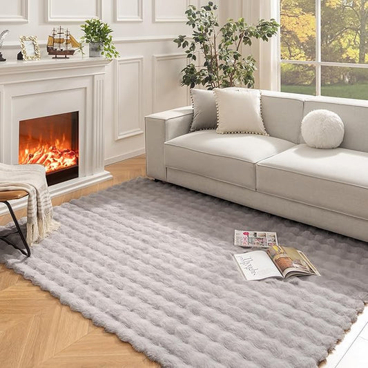 Ashler Home Deco Faux Fur Area Rug, Light Grey, 6x9 FT, Fluffy, Shaggy, Machine Washable, Non Slip, Rectangular