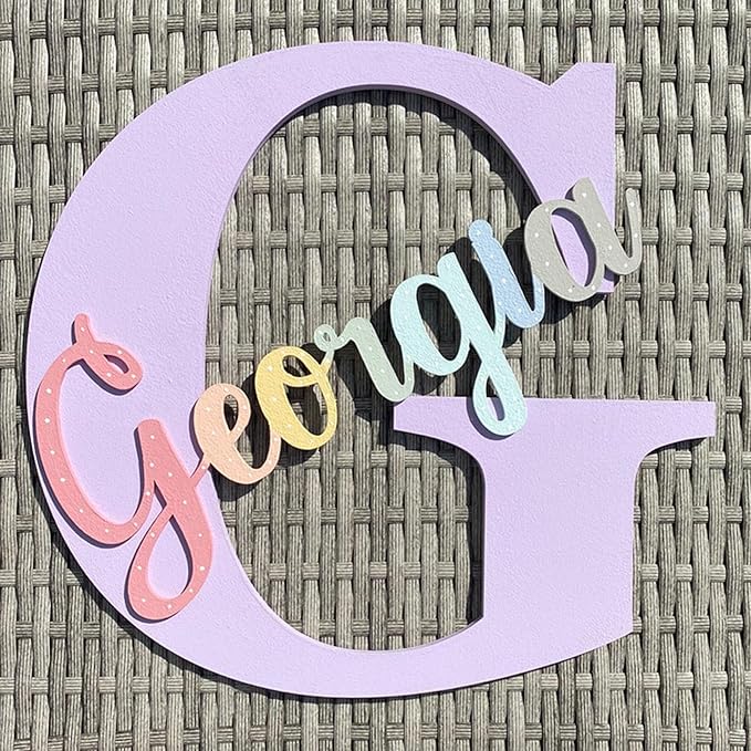 Custom Boho Wood Personalized Initial & Name Sign, 3D Wooden Layered Handmade Letter Wall Decor for Nursery or Child's Bedroom, Boho Flower Name Sign, Girl or Boy's Birthday Gift