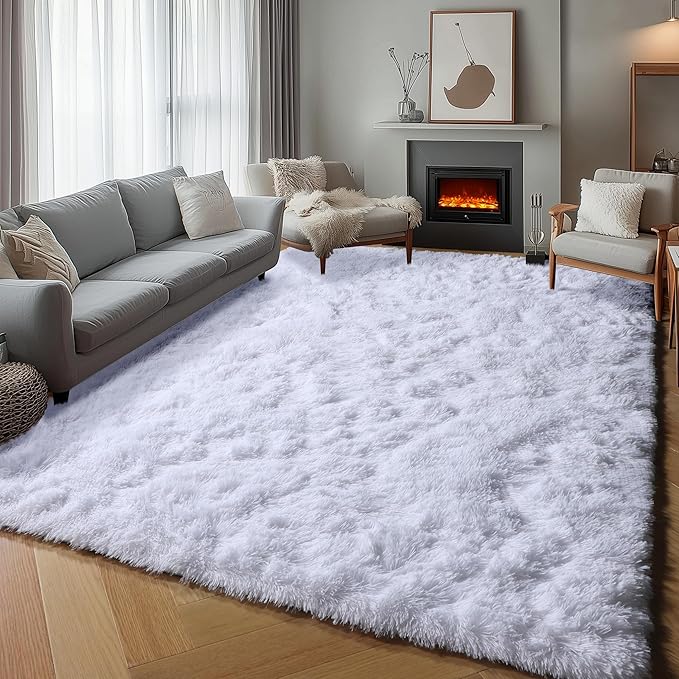 ONASAR White Rugs for Living Room 5x8, Fluffy Shaggy Area Rug for Bedroom, Washable Ultra Soft Plush Large Floor Carpets for Baby Kids Girls Boys Teen Playroom Dorm Nursery Bedside Home Office Decor