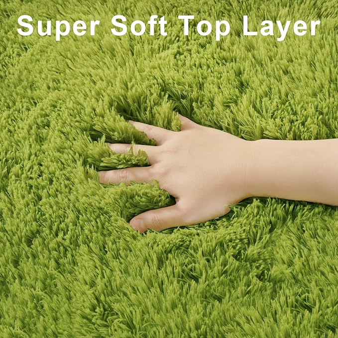 Green Grass Area Rugs for Bedroom Living Room, 8x10 Fluffy Fuzzy Shaggy Carpet for Kids Playroom Nursery Room, Thick Soft Plush Mat for Kids Baby Boys Teen Dorm Home Decor Aesthetic