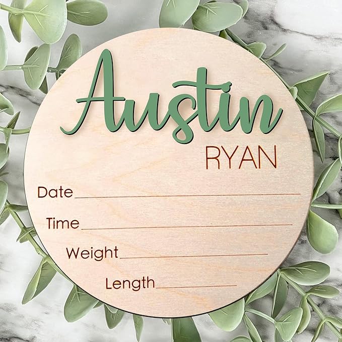 NAZENTI Personalized Baby Name Announcement Wooden Signs, Custom Birth Announcement Sign For Hospital, Welcome Sign For Room Decor, Gifts For Baby Girl Or Boy Shower, Baby's Arrival Gifts