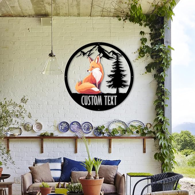 Custom Signs Outdoor Metal, Cabin Decor, Colorful Fox Wall Art for Bedroom Living Room Nursery, Personalized Birthday Gift for Wildlife’s Lover/Kids
