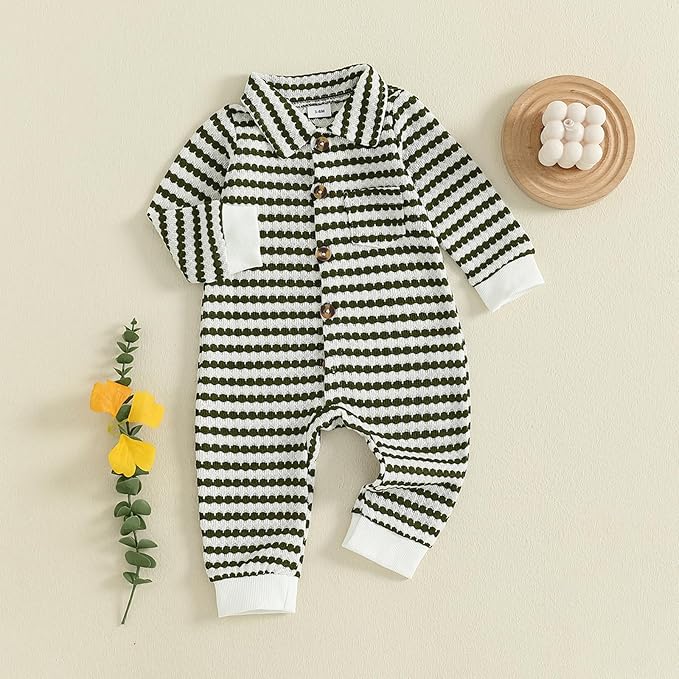 Thorn Tree Baby Boys Clothes Infant Knit Romper Long Sleeve Newborn Outfits Button Closure Onesie Turn Down Collar Jumpsuit