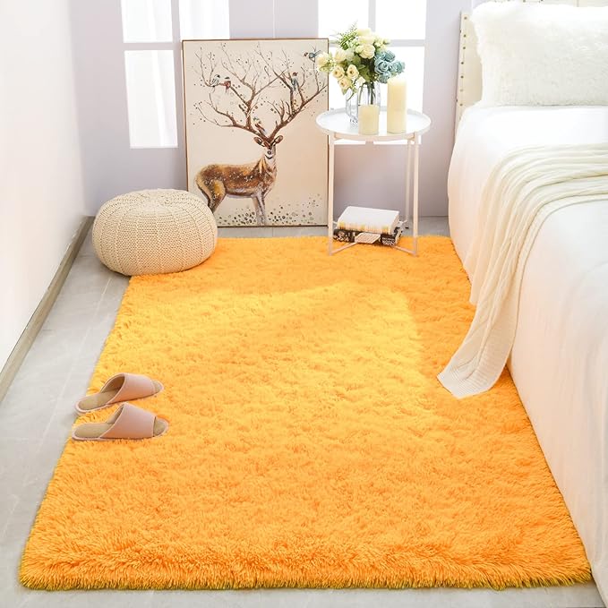Merelax Modern Soft Fluffy Large Shaggy Rug for Bedroom Livingroom Dorm Kids Room Indoor Home Decorative, Non-Slip Plush Furry Fur Area Rugs Comfy Nursery Accent Floor Carpet 4'x6' Orange